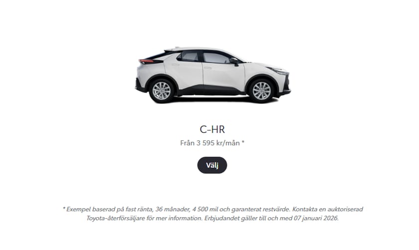 Bild 2 av Toyota C-HR Hybrid Privatleasingkampanj