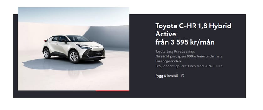 Bild 1 av Toyota TOYOTA C-HR 1,8 HYBRID ACTIVE Privatleasingkampanj