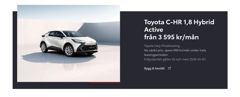 Bild 1 av Toyota C-HR Hybrid Privatleasingkampanj