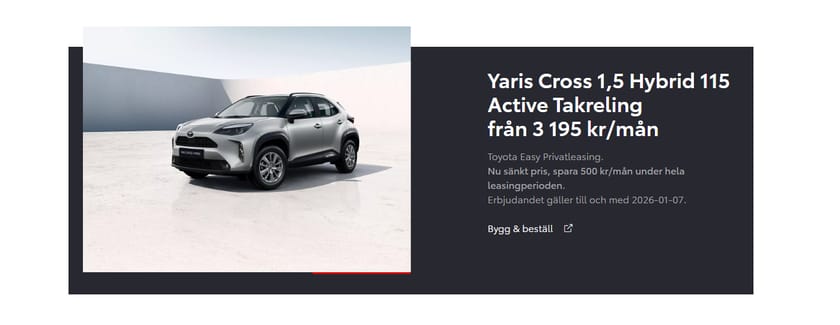 Bild 1 av Toyota Toyota Yaris Cross Active Privatleasingkampanj