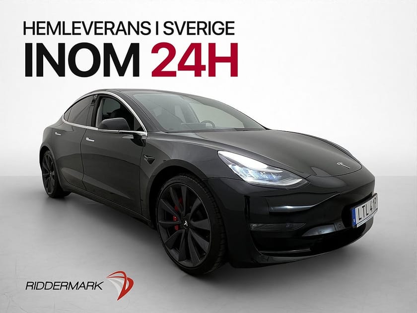 Bild 1 av Tesla Model 3 Performance 513hk AWD Pano AP Kamera Skinn