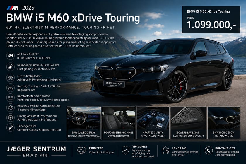 Bilde 1 av BMW i5 M60 xDrive Touring 601 hk|B&W|Panorama|Komfortseter