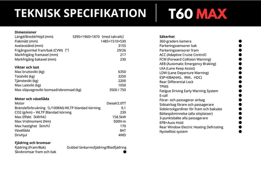 Bild 3 av Maxus T60 Max 4WD Automat – 3500kg drag