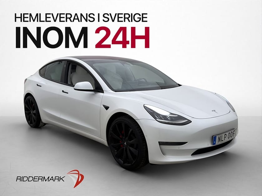 Bild 1 av Tesla Model 3 Performance Svensksåld Ljus Interiör
