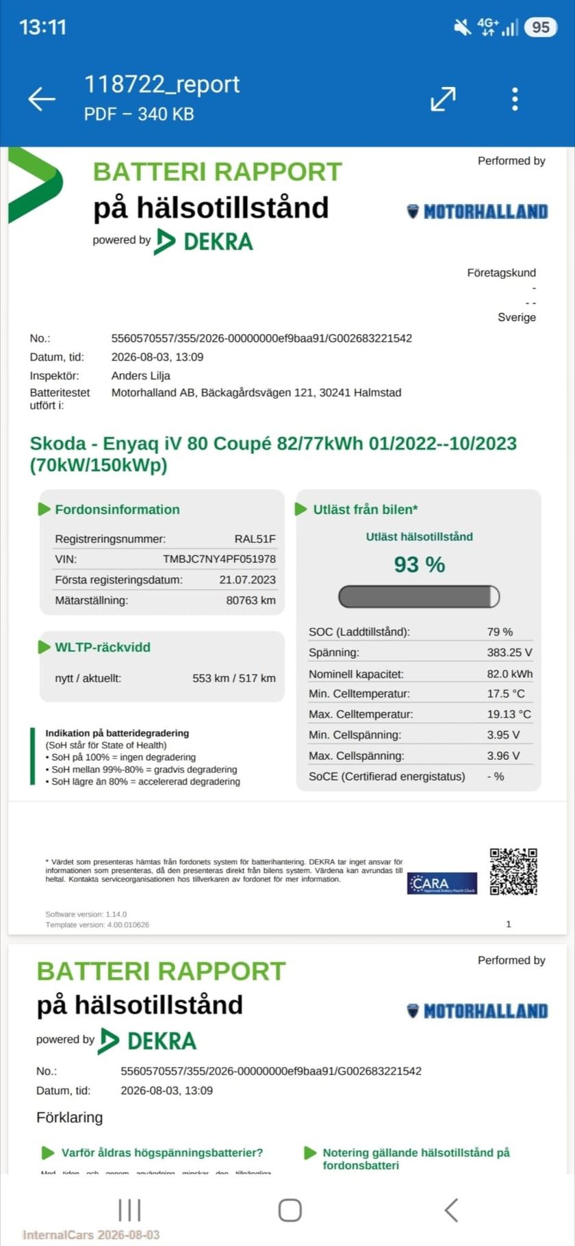 Bild 4 av Škoda Enyaq iV 80 93% SoH, Elstol, Drag, Kamera
