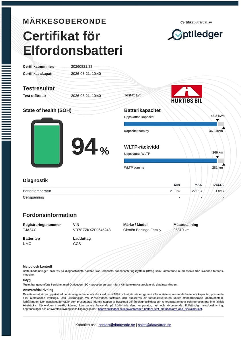 Bild 2 av Citroën e-Berlingo 50 kWh 5 sits Dragkrok-Gps -Backkamera